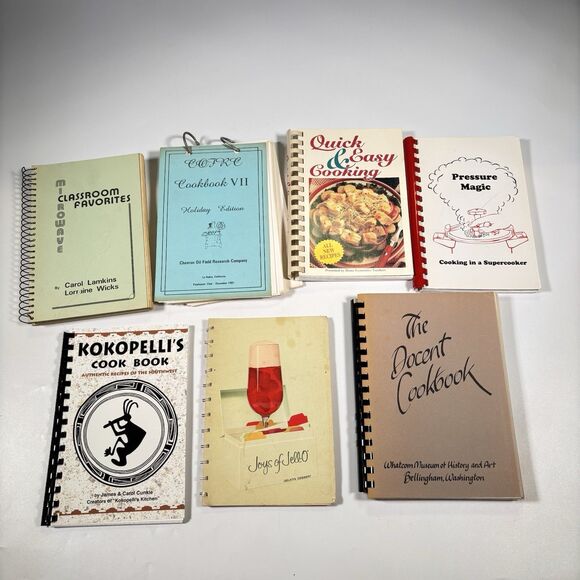 vintage church Community cookbook lot Spiral Bound Jello Southwest Chevron Oil - Picture 1 of 8